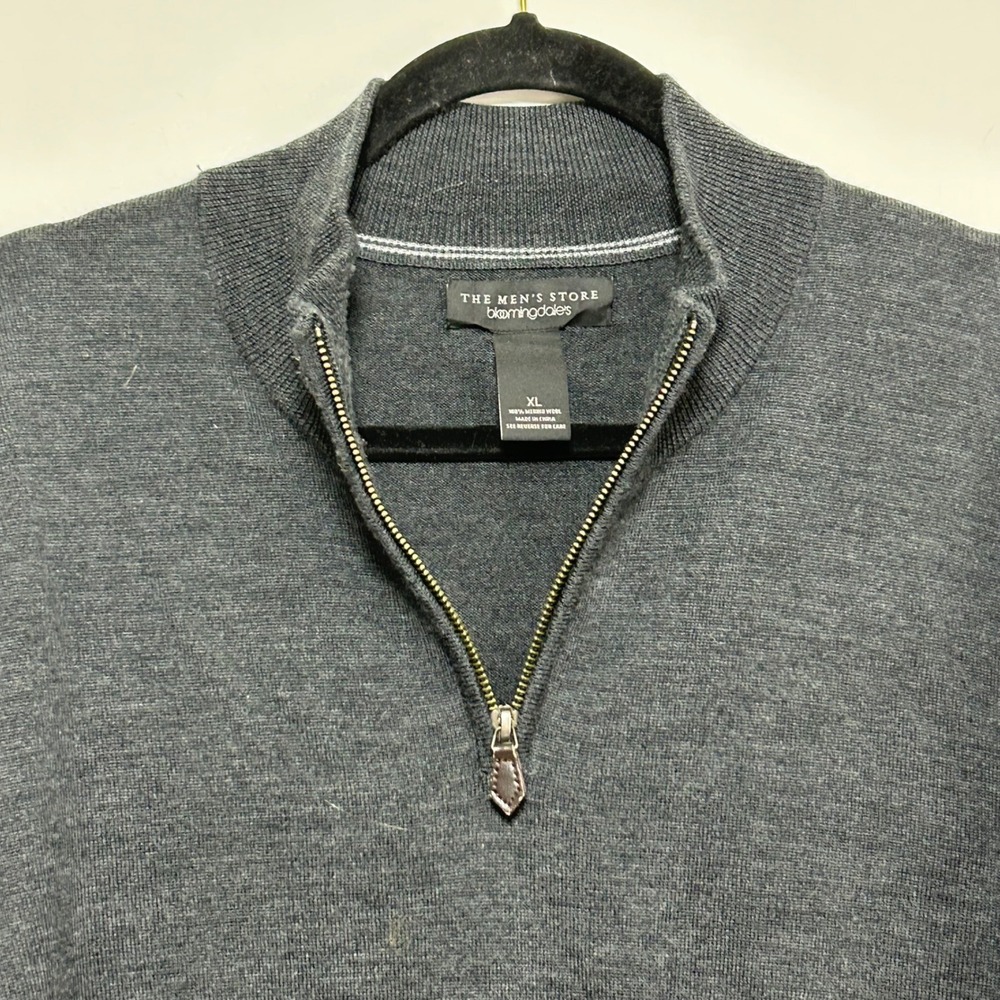 Bloomingdales 1/4 Zip Merino Wool Sweater XL Charcoal Gray Pullover Mock Neck - Picture 5 of 11